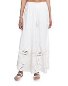 Peggy Wide-leg Embroidered Coverup Pants, White