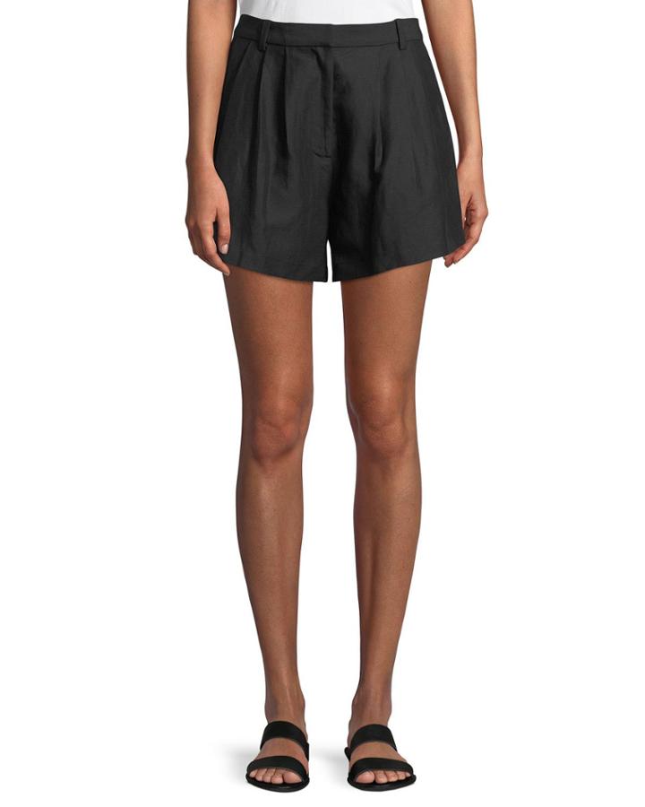 Oversized Pleated Linen-blend