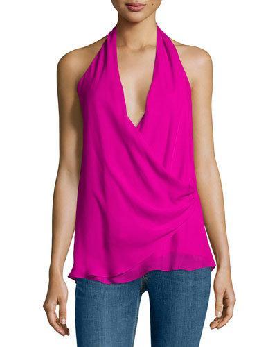Two-ply Silk Halter Top, Fuchsia
