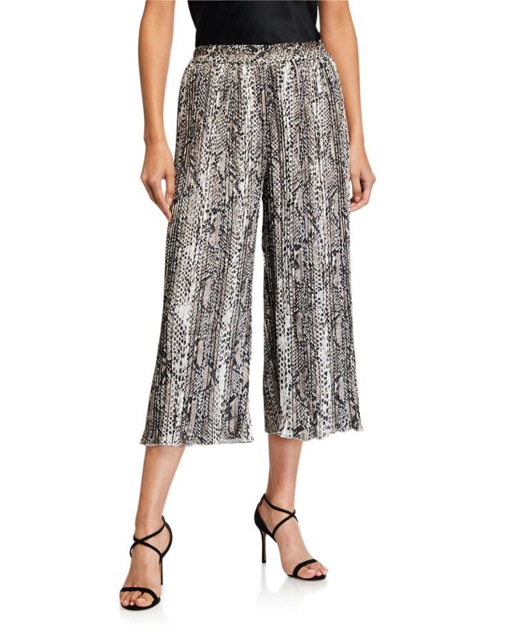 Animal-print Cropped Wide-leg Pants