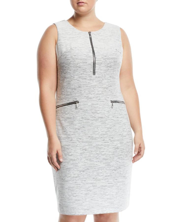 Zip-front Jacquard Sheath Dress,