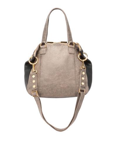 Jared Two-tone Leather Shoulder Bag, Pewter