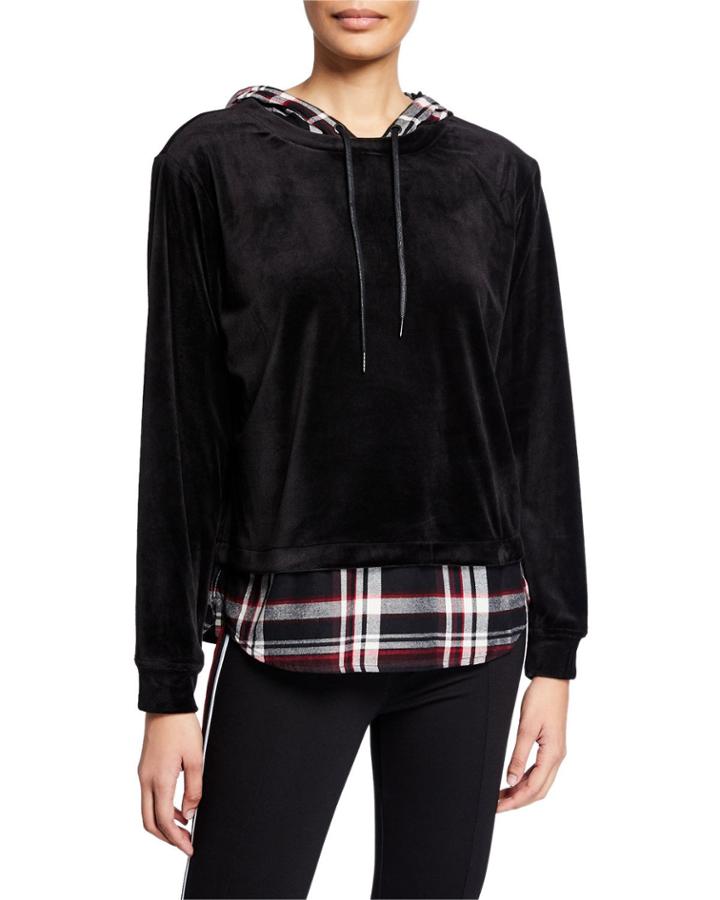 Highland Velour Plaid-layered Hoodie