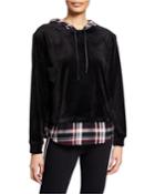 Highland Velour Plaid-layered Hoodie