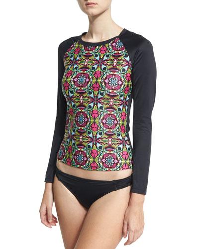 Mandala-print Henley Rash Guard,
