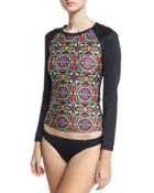 Mandala-print Henley Rash Guard,
