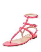 Rockstud Flat Strappy Sandal, Fuchsia