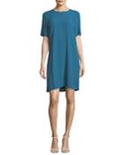 Crinkle Crepe Round-neck Short-sleeve Dress,