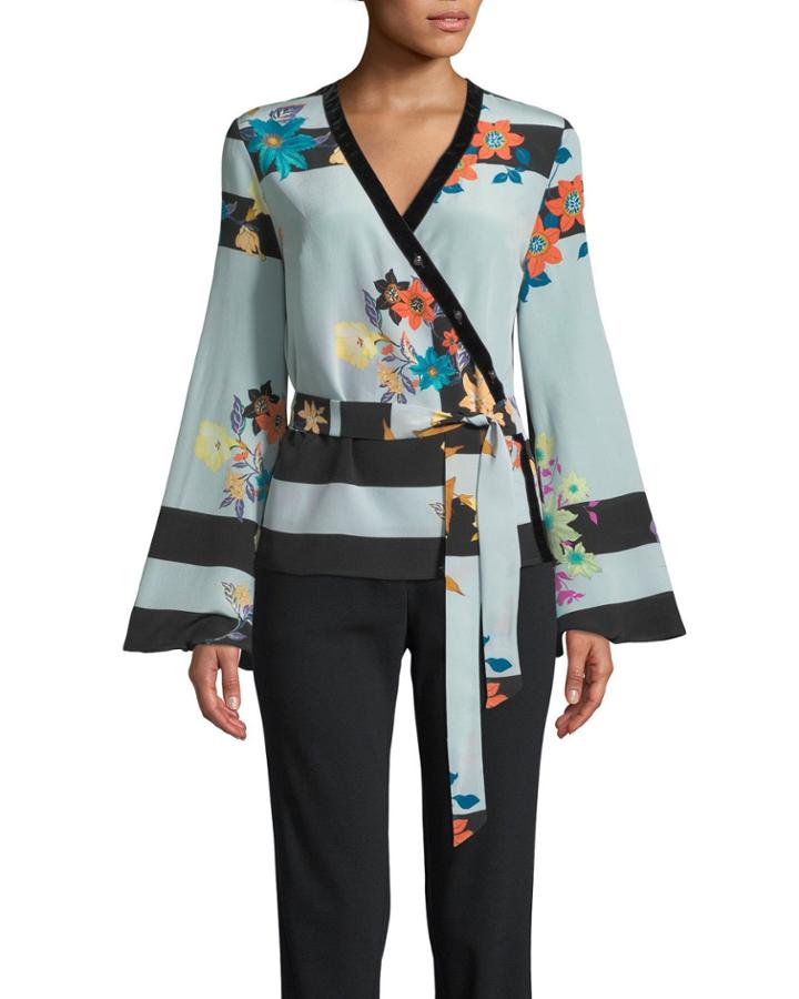 Kimono-print Wrap Blouse