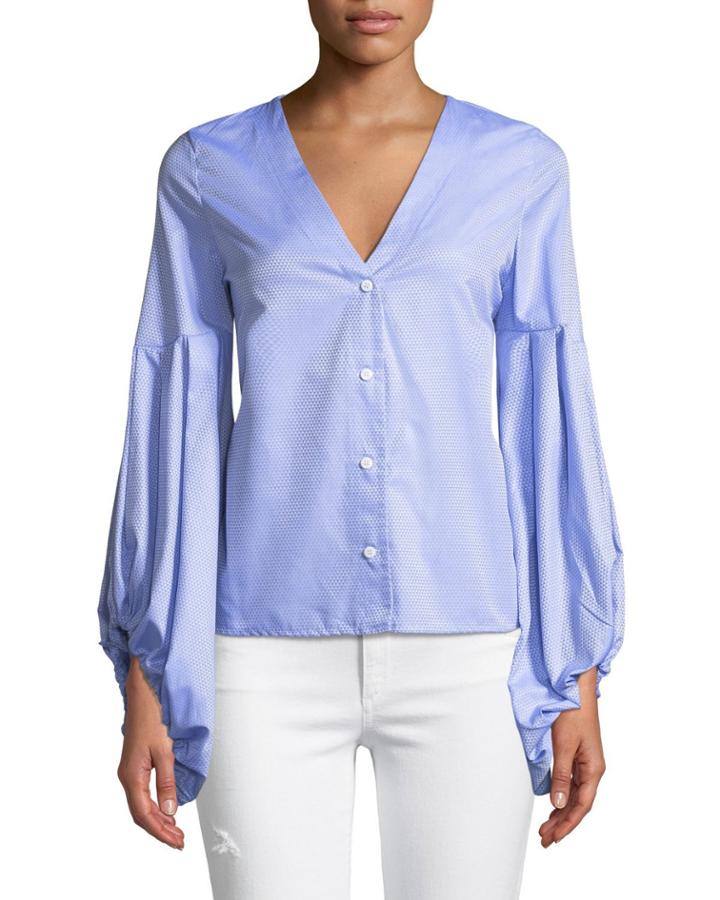 Bella Balloon-sleeve Button-front Blouse