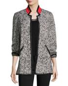 Faux-leather Trim Open-front Jacket,