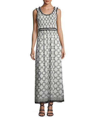 Smocked-bodice Georgette
