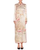 Flamingos On Lake Long-sleeve Side-split Silk Kimono Gown