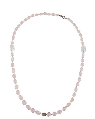 Rose Quartz & Champagne Diamond Rope Necklace