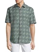 Geometric Linen-blend Short-sleeve