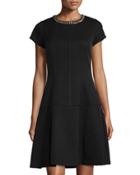 Short-sleeve Embellished Fit & Flare Dress