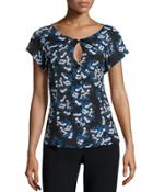 Chiara Floral-print Blouse, Baseline Blue/black