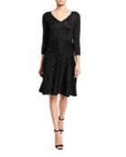 Metallic Jacquard 3/4-sleeve A-line Dress