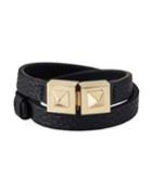 Small Rockstud Leather Bracelet, Black