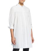 Pleated Button-down 3/4-sleeve Poplin Dress