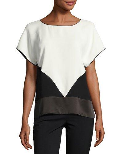 Devra Colorblock Silk Blouse, White/black