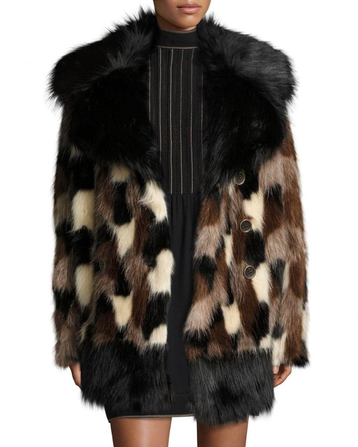 Patchwork Faux Fur Coat