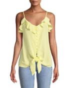 Button-front Cami Top With Ruffles & Tie