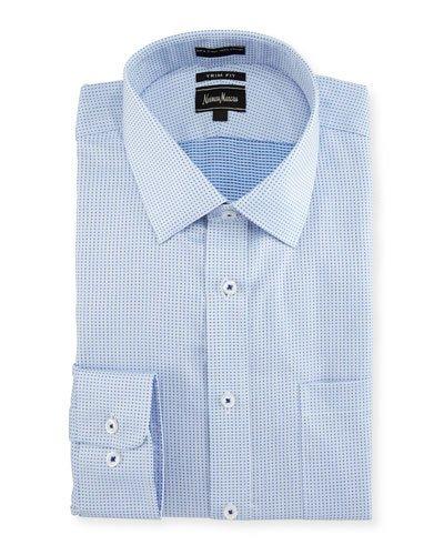 Trim-fit Regular-finish Dobby Dress Shirt, Blue/white