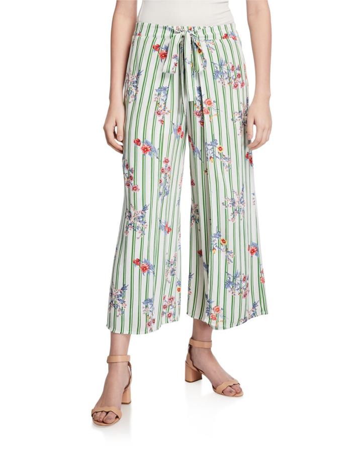 Floral Overlap-front Wide-leg Pants