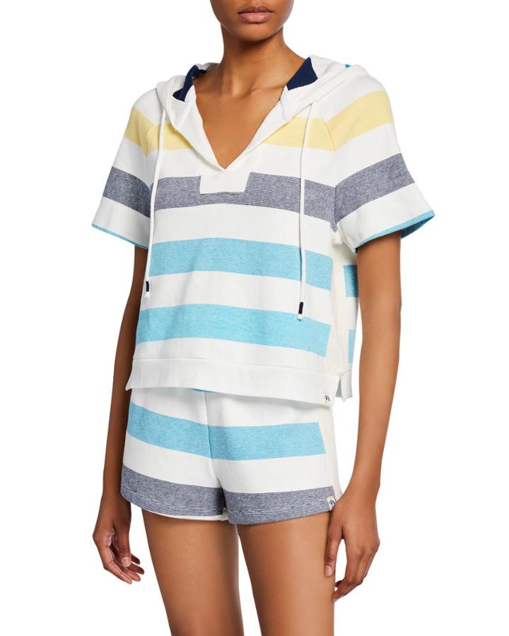 Shoreline Striped Short-sleeve Pullover Hoodie