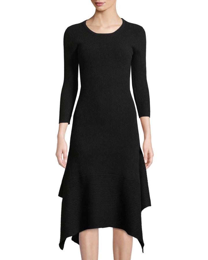 Cashmere 3/4-sleeve Flounce-hem