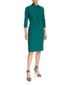 Tie-neck 3/4-sleeve Day Dress