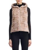 Grooved-mink Hooded Vest