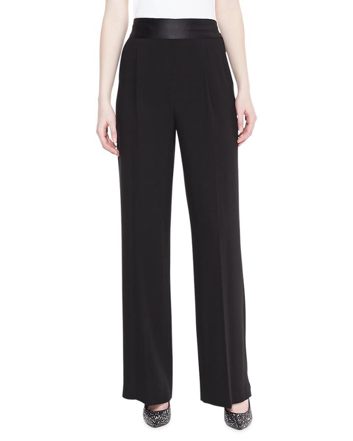 Badgley Mischka Satin Crepe Pants, Black,