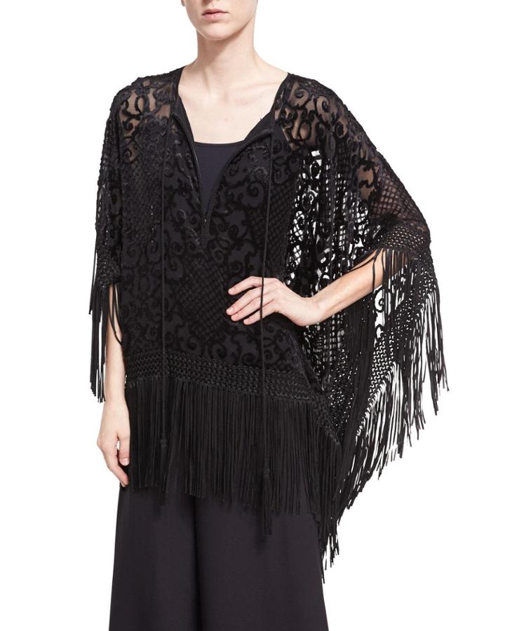 Velvet Devore Fringe Tunic, Black