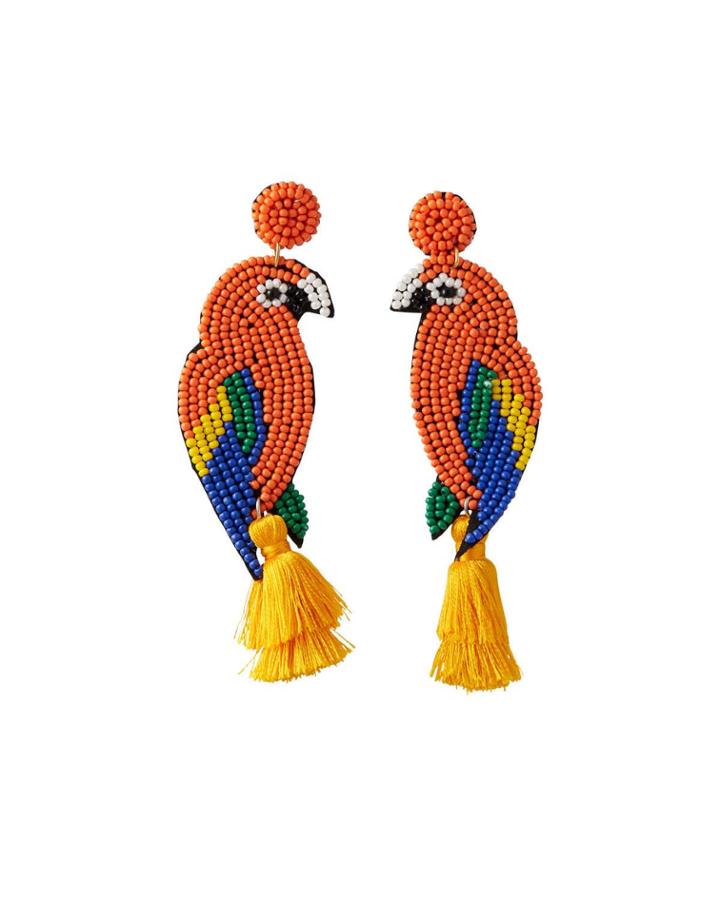 Seed Bead Parrot Tassel Earrings