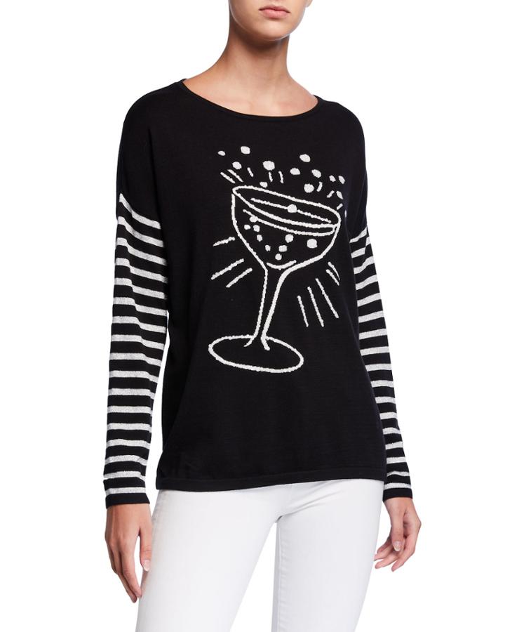 Pop The Cork Sweater W/ Champagne Toast Intarsia & Striped