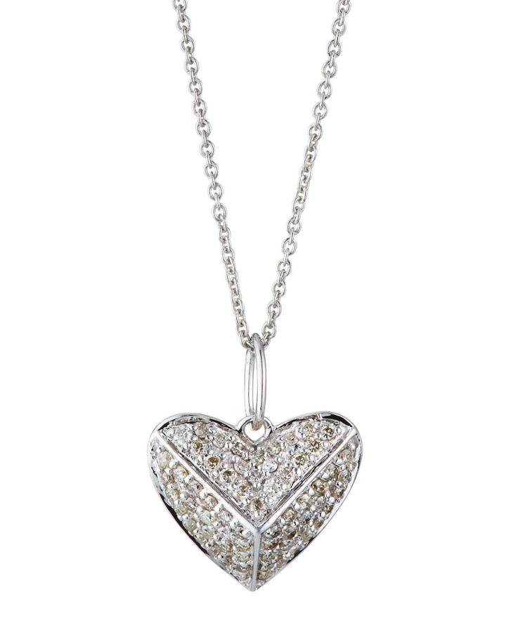 14k White Gold Medium Diamond Pyramid Heart Necklace