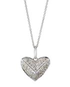 14k White Gold Medium Diamond Pyramid Heart Necklace