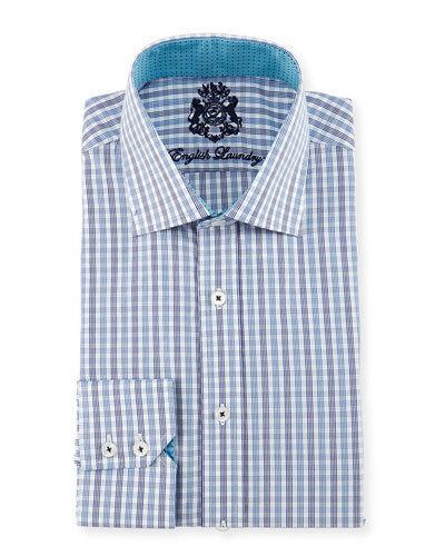 Check Woven Dress Shirt, Blue/light Blue