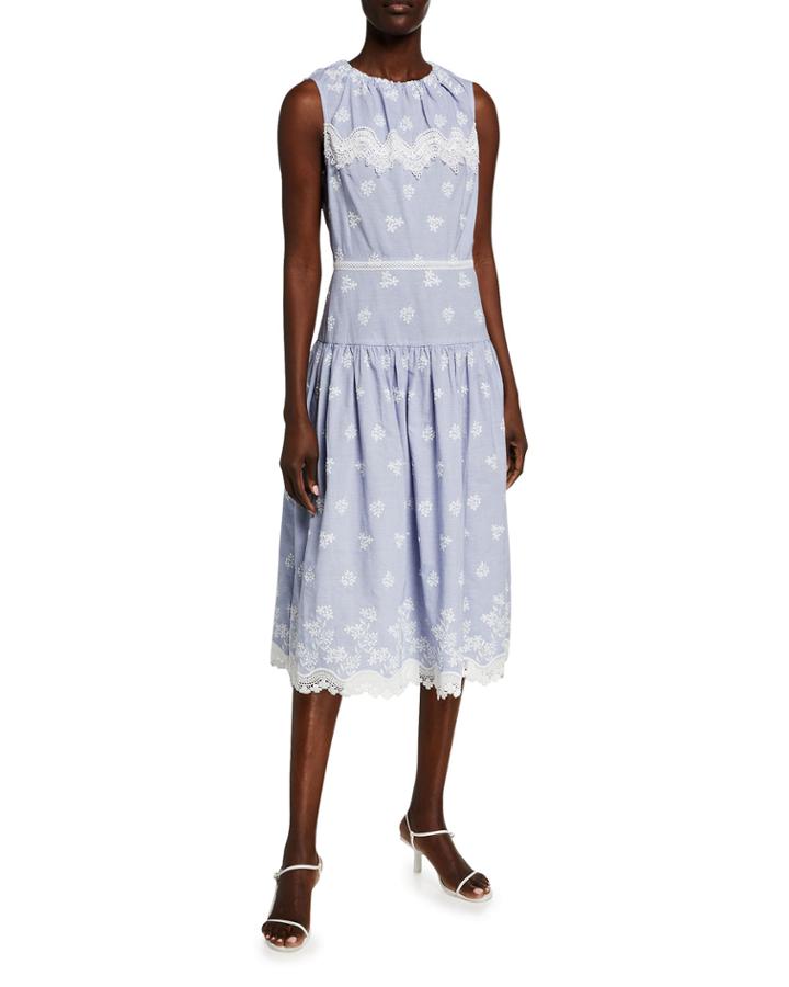 Sleeveless Embroidered Poplin