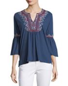 Willow Geometric Embroidered Bell-sleeve Top