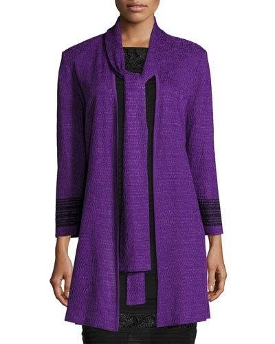 Neck-tie Contrast-trim Jacket, Purple/black