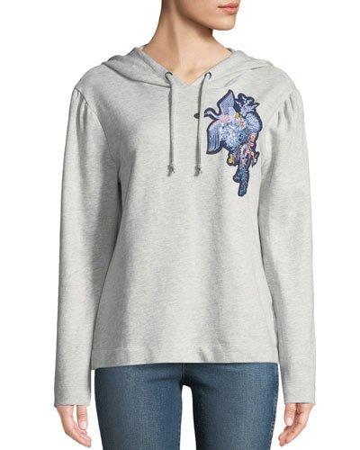 Crane-embroidered Crop Hoodie