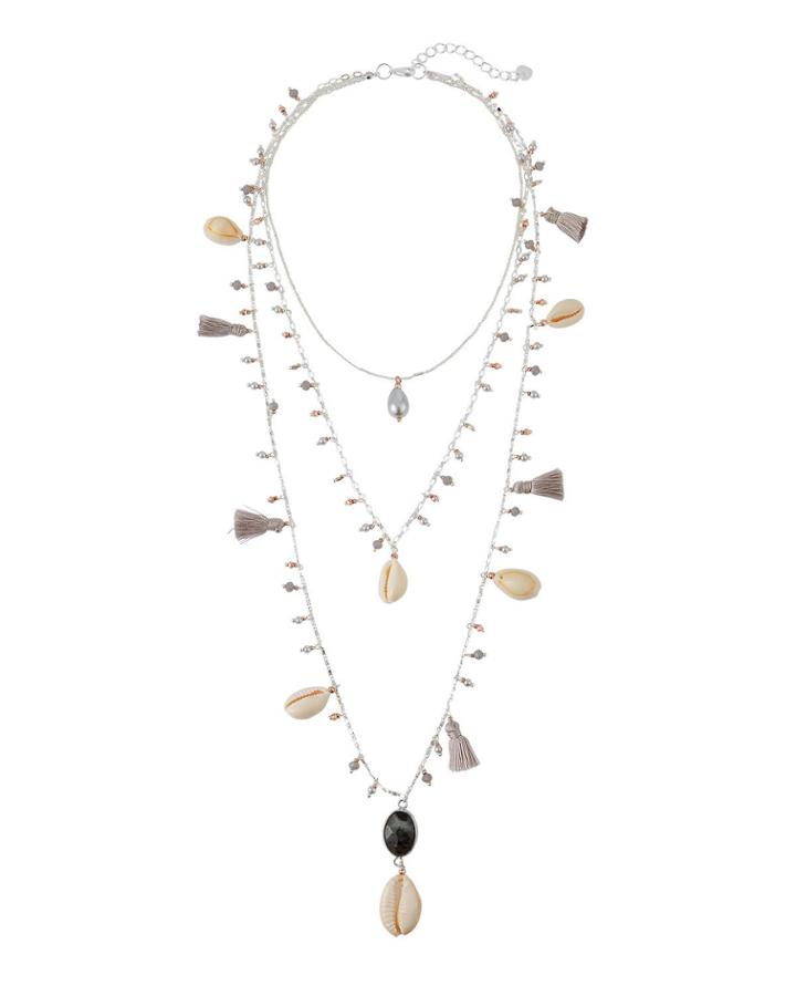 Triple-strand Shell & Tassel Necklace