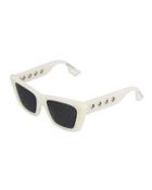Eyelet Angular Cat-eye Plastic Sunglasses, Ivory