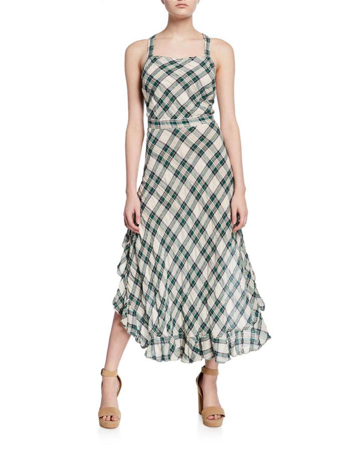 Linen Plaid Crisscross Flounce
