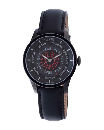 45mm Columbus Circle Men's Watch W/ Leather