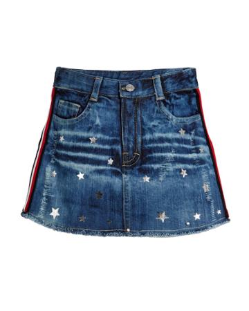 Metallic Star Print Distressed Denim Skirt,