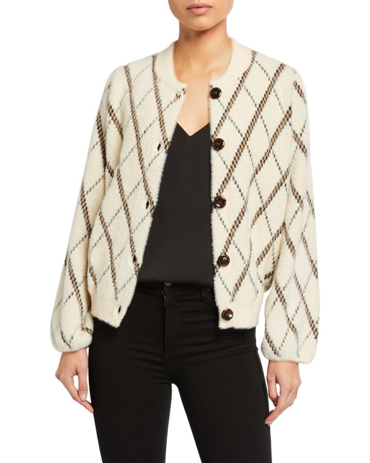 Mink Argyle Bomber Jacket
